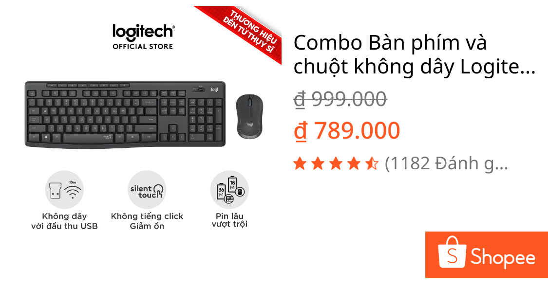 Combo Bàn phím và chuột không dây Logitech MK295 Silent - Giảm ồn, có phím số, bền bỉ | Shopee Việt Nam